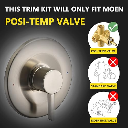 Miniatura 2 de Kit de molduras de ducha y bañera, compatible con válvula Moen Posi-Temp, níquel cepillado