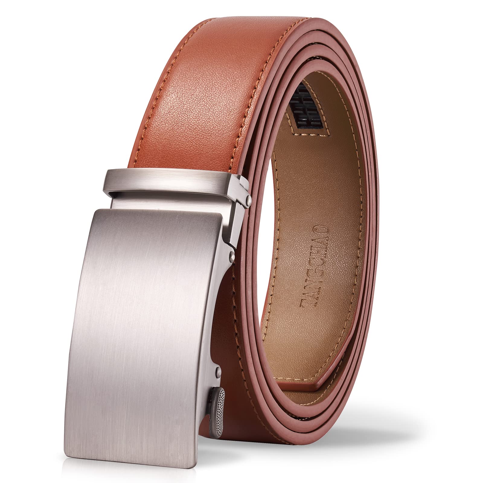 TANGCHAO Cintura Uomo, Cintura a Cricchetto da Uomo in Pelle con Fibbia Scorrevole Automatica 35mm, Trim Regolabile per Adattars