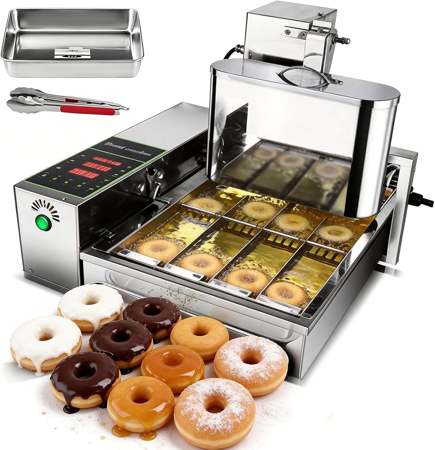 Commercial Doughnut Maker,4/6 Rows Fully Automatic Donut Making Machine with Intelligent Control Panel, 1800pcs/H Electric Donut Production Fryer with Auto Flip,for Bakeries,Donut Shops(4 Rows)