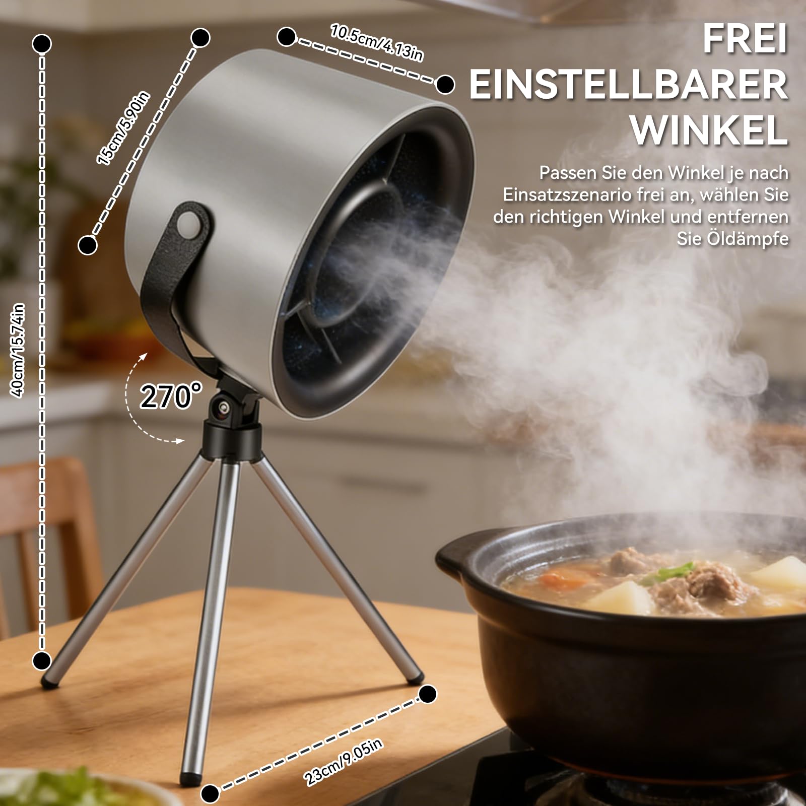 Mobile Dunstabzugshaube ohne Installation, tragbare Mini Abzugshaube mit abnehmbarem Stativ & Aufhängeseil, 3-stufig leise, ideal für Wohnung, RV, Camping, Outdoor, platzsparendes Küchenzubehör