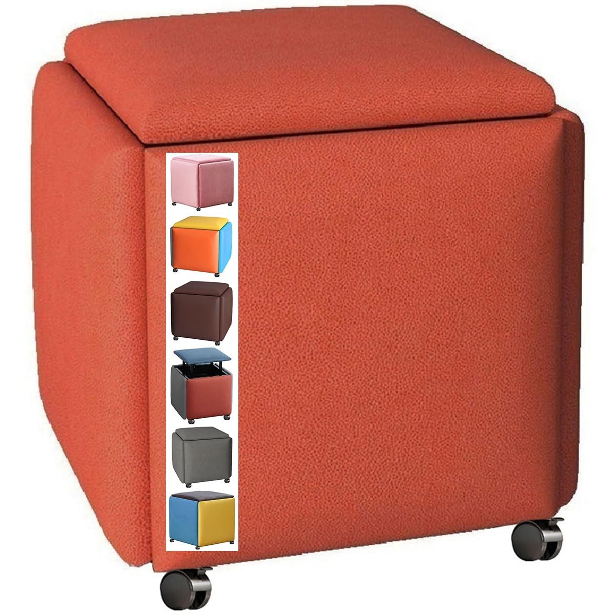 GDMDPTE 5-in-1 Stackable Ottoman Cube Chair Versatile Footstool with Wheels Upholstered Storage Bench Seating Pouf Ideal for Living Room Bedroom Entryway Space-Saving Design