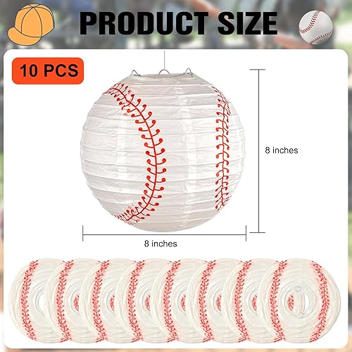 Miniatura 8 de 20 linternas de papel de béisbol decorativas de 8 pulgadas, linternas de béisbol para colgar en el techo, linternas de papel para fiestas deportivas