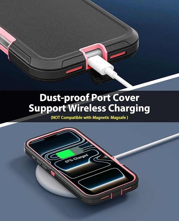 Jelanry Case for iPhone 17 Pro Max 5G 6.9-inch, Heavy Duty Rugged & Dual-Layer Shockproof Drop Proof Protection w/Port Anti dust Scratch Armor Back Cover Phone Cases for iPhone 17 Pro Max, Black/Pink by Jelanry - Used condition - Image 5