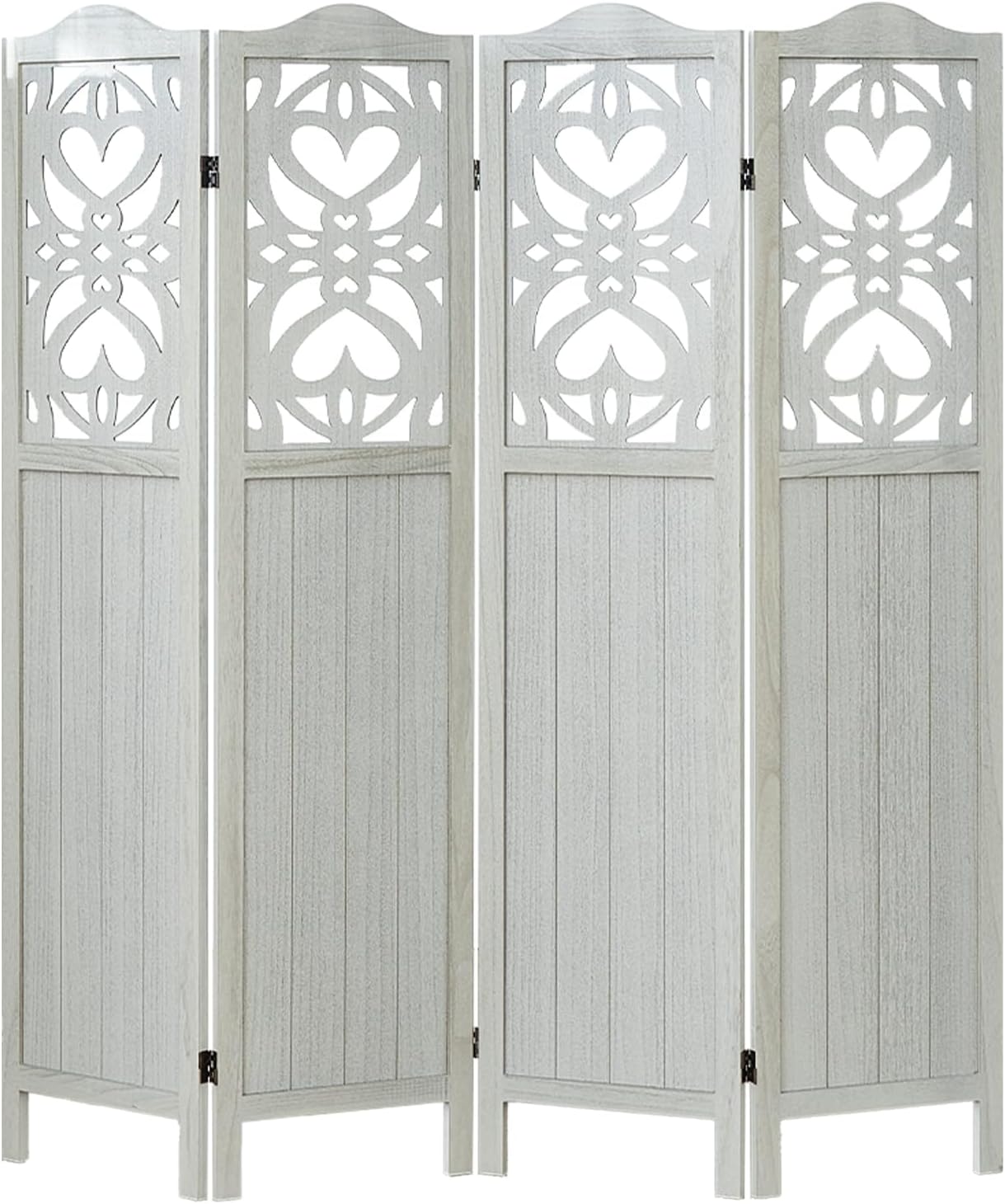 Room Divider, 4 Panel Room Divider, Tung Wood Room Divider Wall, Carved Vault Room Dividers, Rustic Minimalism Room Partition, 5.6Ft Room Dividers and Folding Privacy Screens, White 4 Panel Lk-white 4 Panel