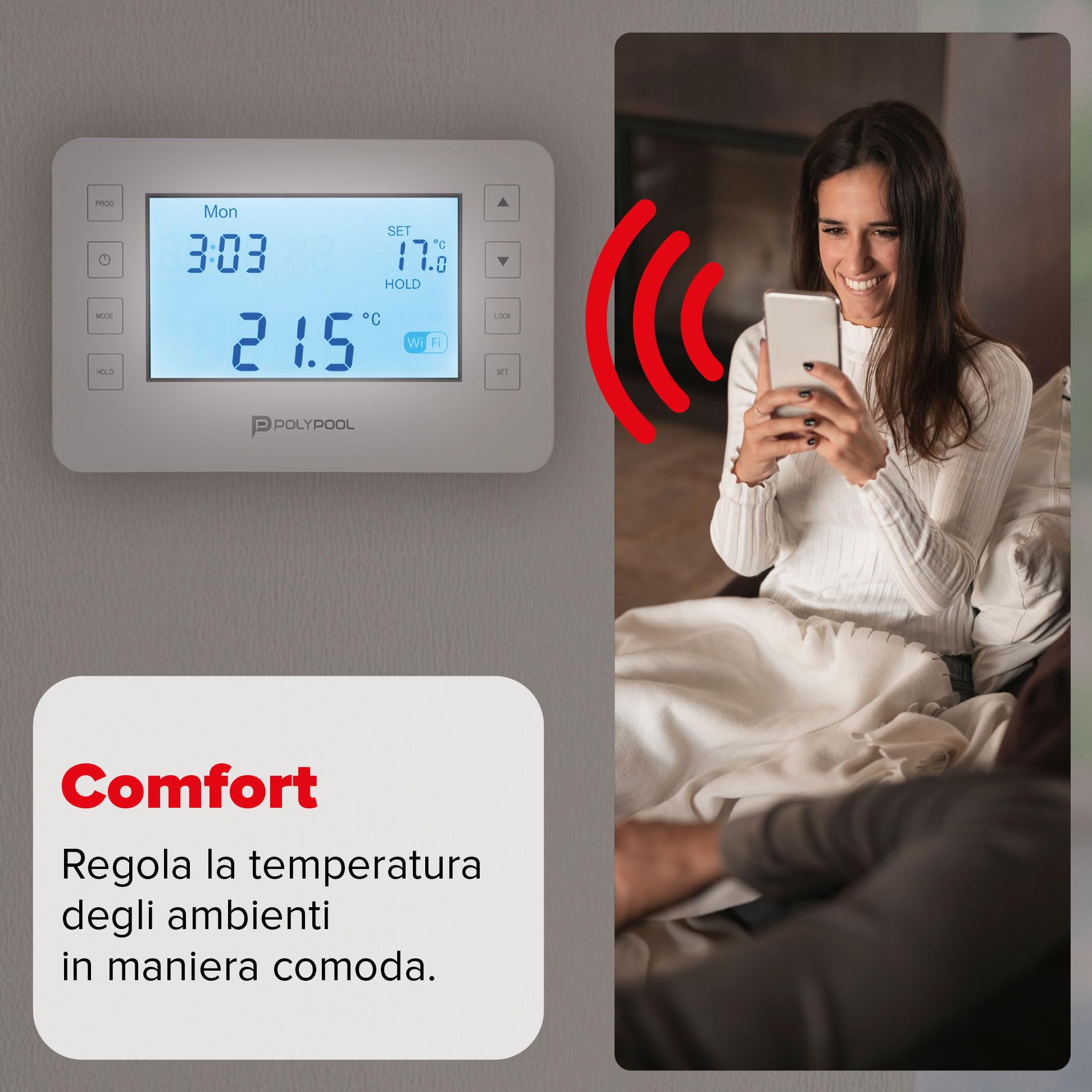 Poly Pool PP1471 Digitaler Thermostat, Smart, WLAN, programmierbar, LCD-Display mit 6 Programmierungen, Fernbedienung, kompatibel mit Alexa, Google Home über Smart Life App