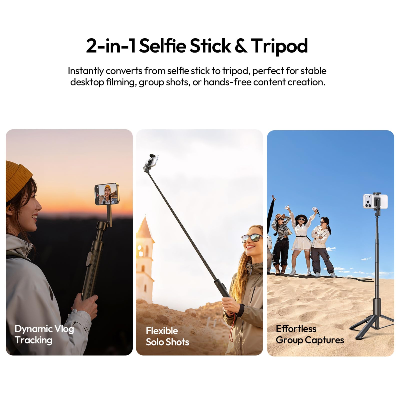 ULANZI SK27 statyw do selfie 154 cm, ukryta głowica mocująca, wysuwany mini statyw do smartfona, nachylenie 200° i śruba 1/4", statyw ręczny z pilotem zdalnego sterowania, tripod, telefon komórkowy do
