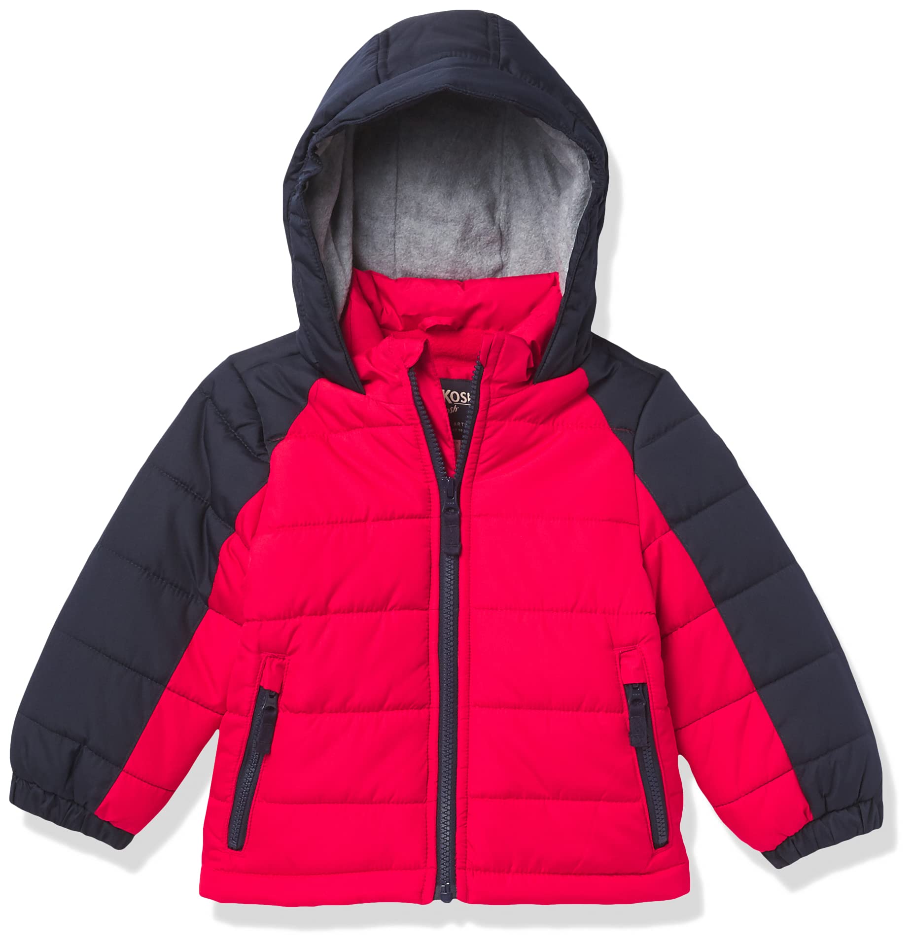 OshKosh B'Gosh Girls' Colorblock Puffer Jacket - Fleece Lined Hooded Winter Coat