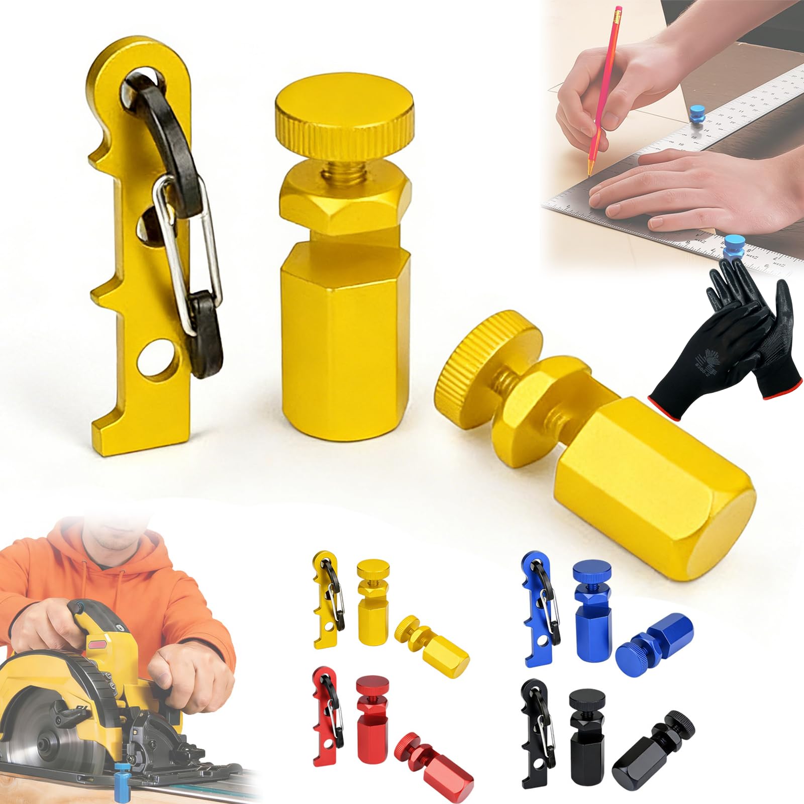 Tall Stair Gauges for Framing Square, Hexagonal Stable Lock with Holder & Hook for Carpentry & Circular Saw, Anti-Wobble Framing Jig, Precision Woodworking Layout Tool for Speed Square (Yellow)