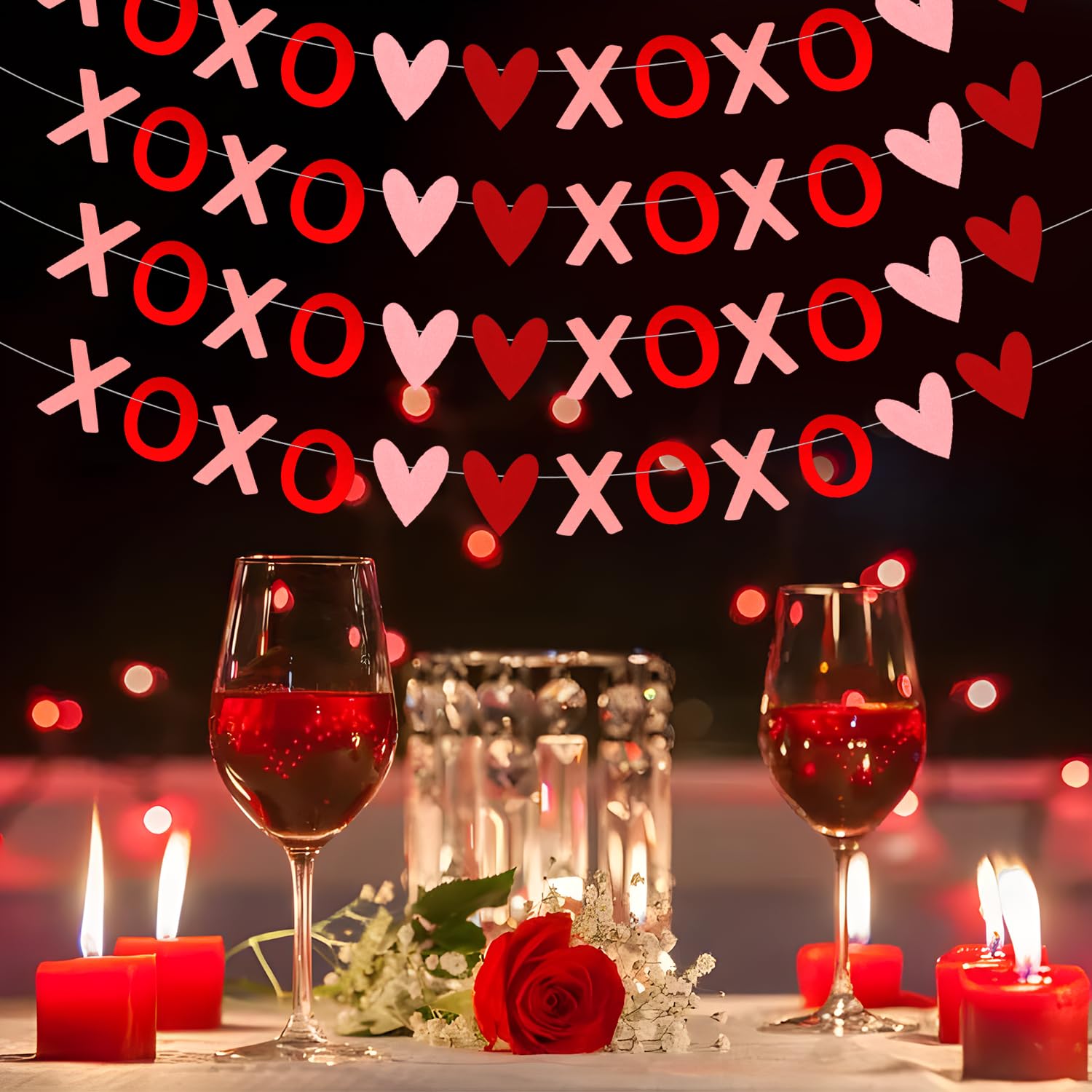 4pcs Romantic XOXO Banner, Red & Pink Valentines Day XOXO Heart Garland Banner XOXO Garland Valentine's Day Decorations Heart Hanging Decor for Valentine's Day Home Decorations