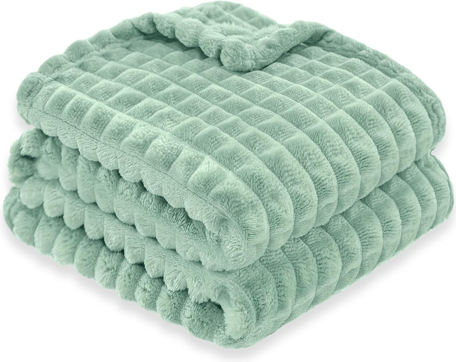 HOMRITAR Baby Blanket for Girls Boys Soft Fluffy Fleece Toddler Blanket Stereoscopic Grid, Warmer Comfort Reversible Lightweight Bed Blankets for Infant (Light Green, 30 x 40 Inch)