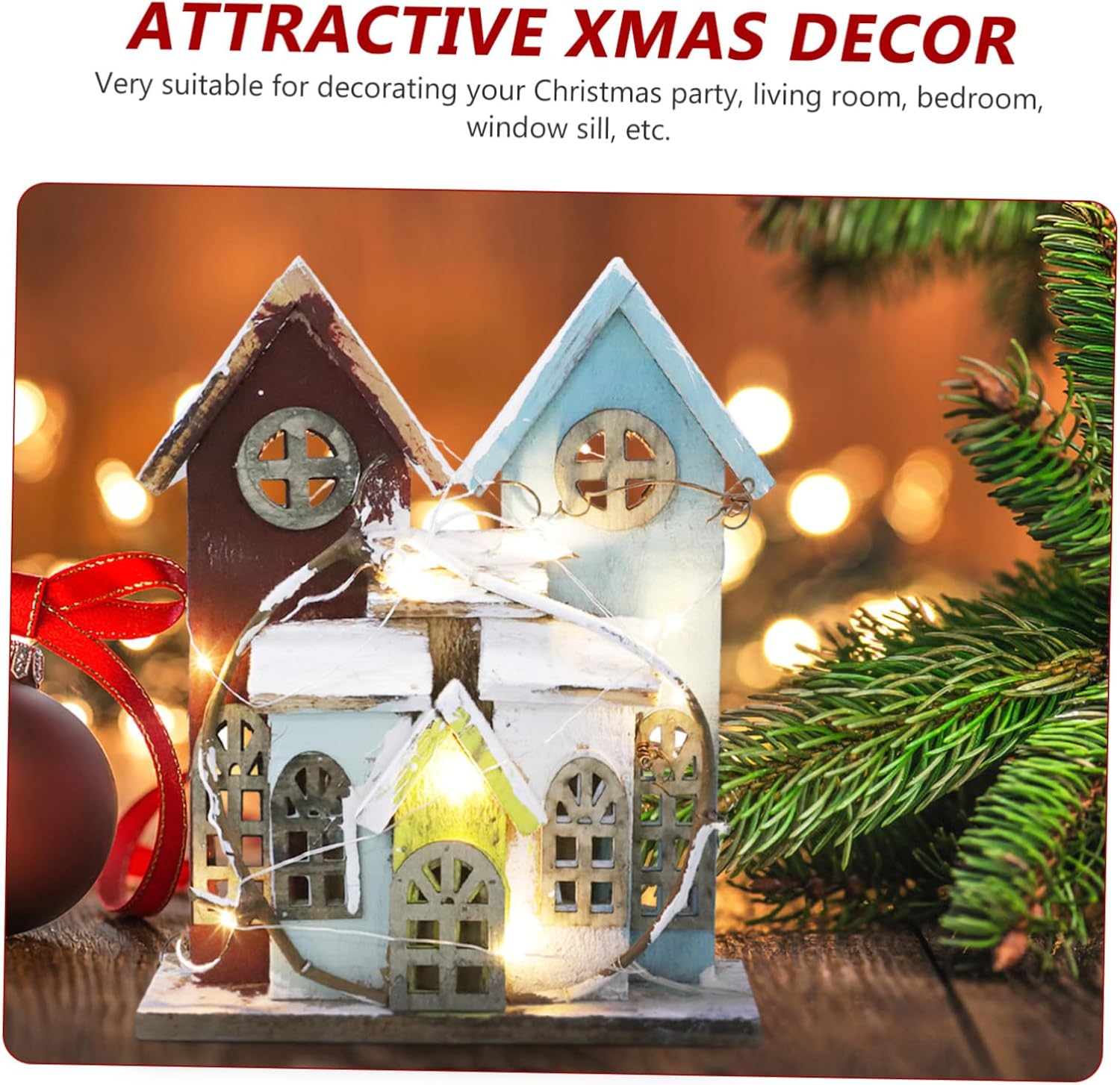 1pc House Ornament for Christmas Desktop Decor Festive Night Light Xmas Miniature Craft for Home Decoration Battery Not Included