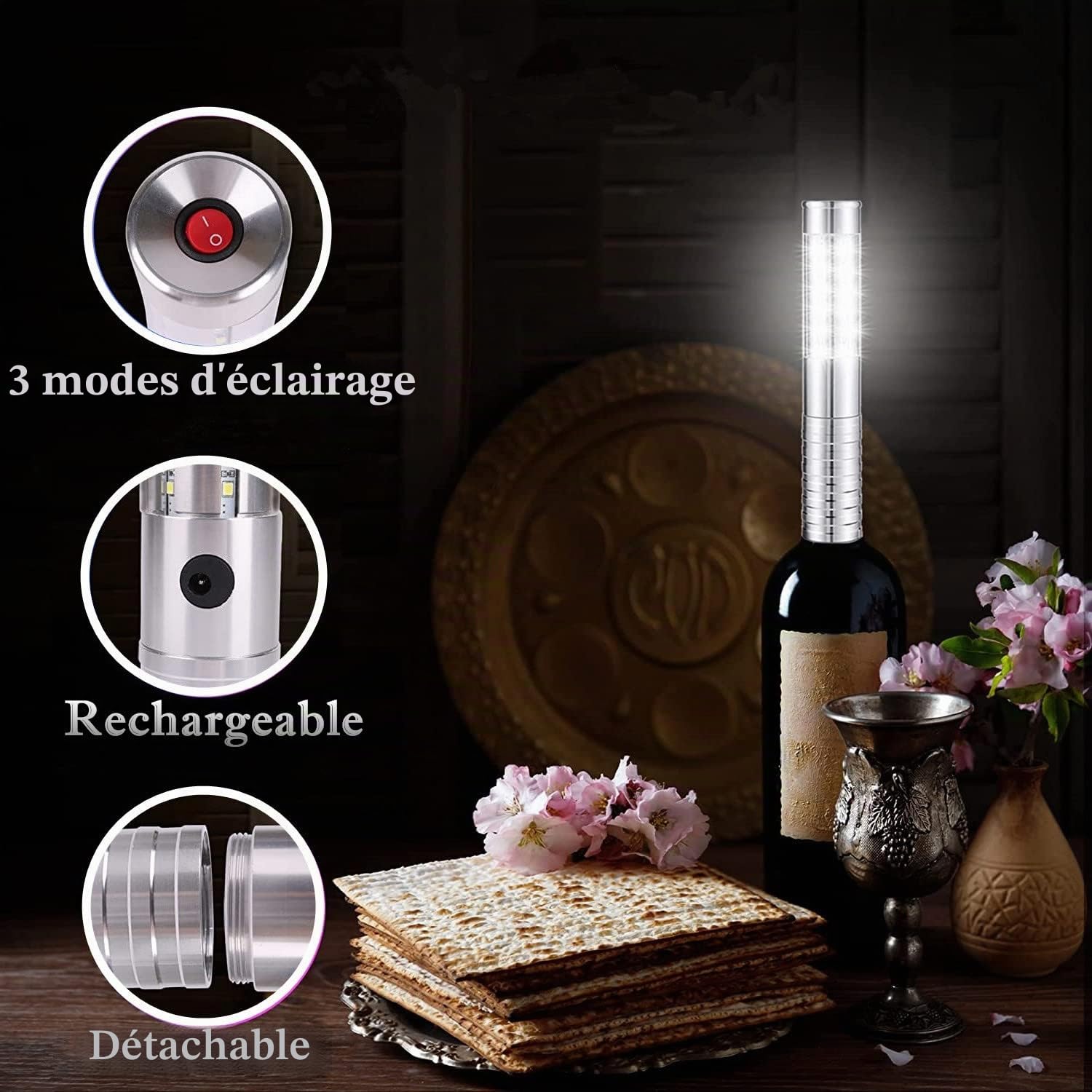 Lumière stroboscopique LED à bâton 4 pièces - Lampes de service pour bouteilles rechargeables - Bâton LED portable pour bouteille de champagne - Idéal pour scène, boîte de nuit, mariage, fête