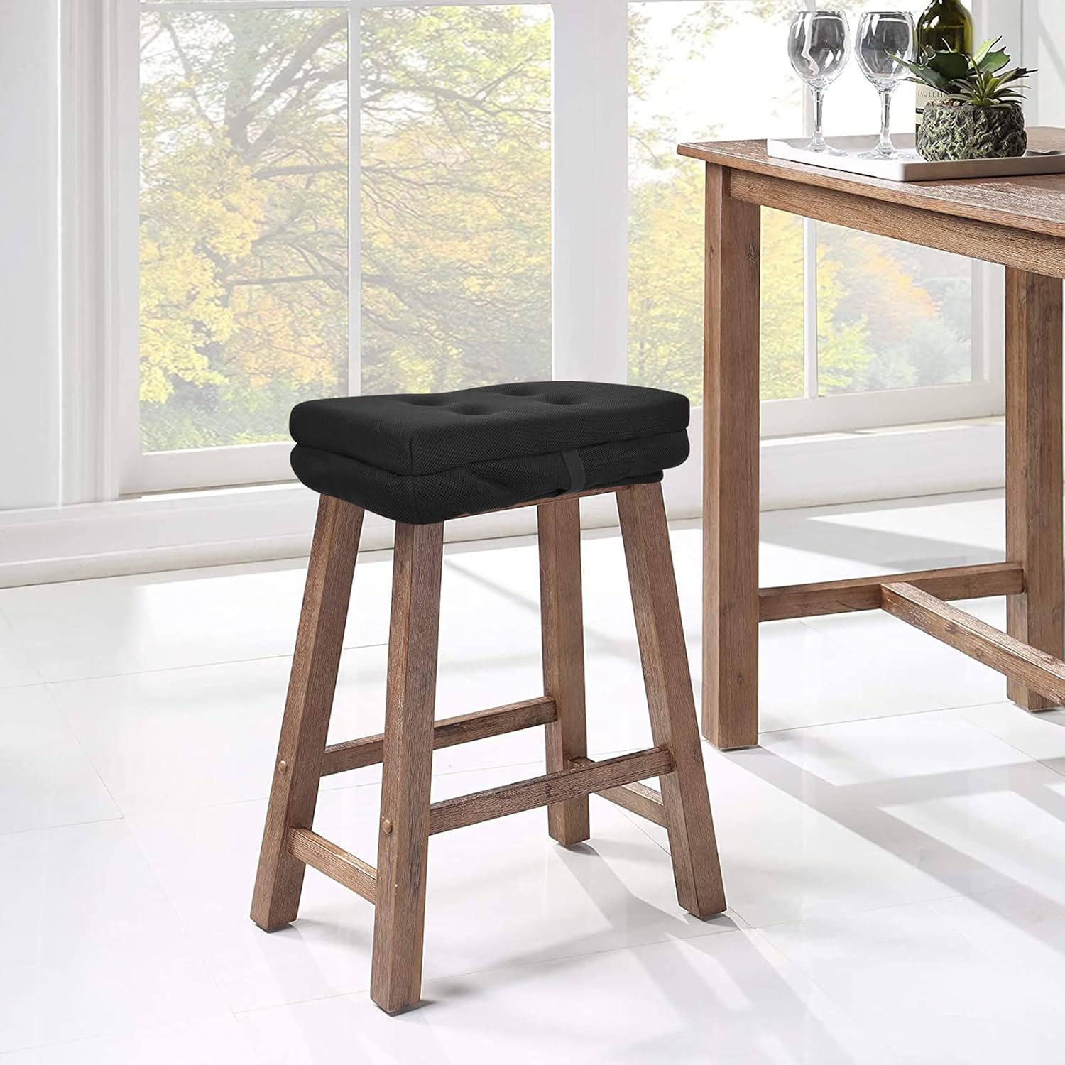 baibu Set of 2 Rectangle Bench Stool Cushion, Breathable Kitchen Counter Stool Covers Saddle Stool Seat Cushions with Elasticized Edge - 2 Pads Only (Mesh-Black, 18x9.5x1.5in)