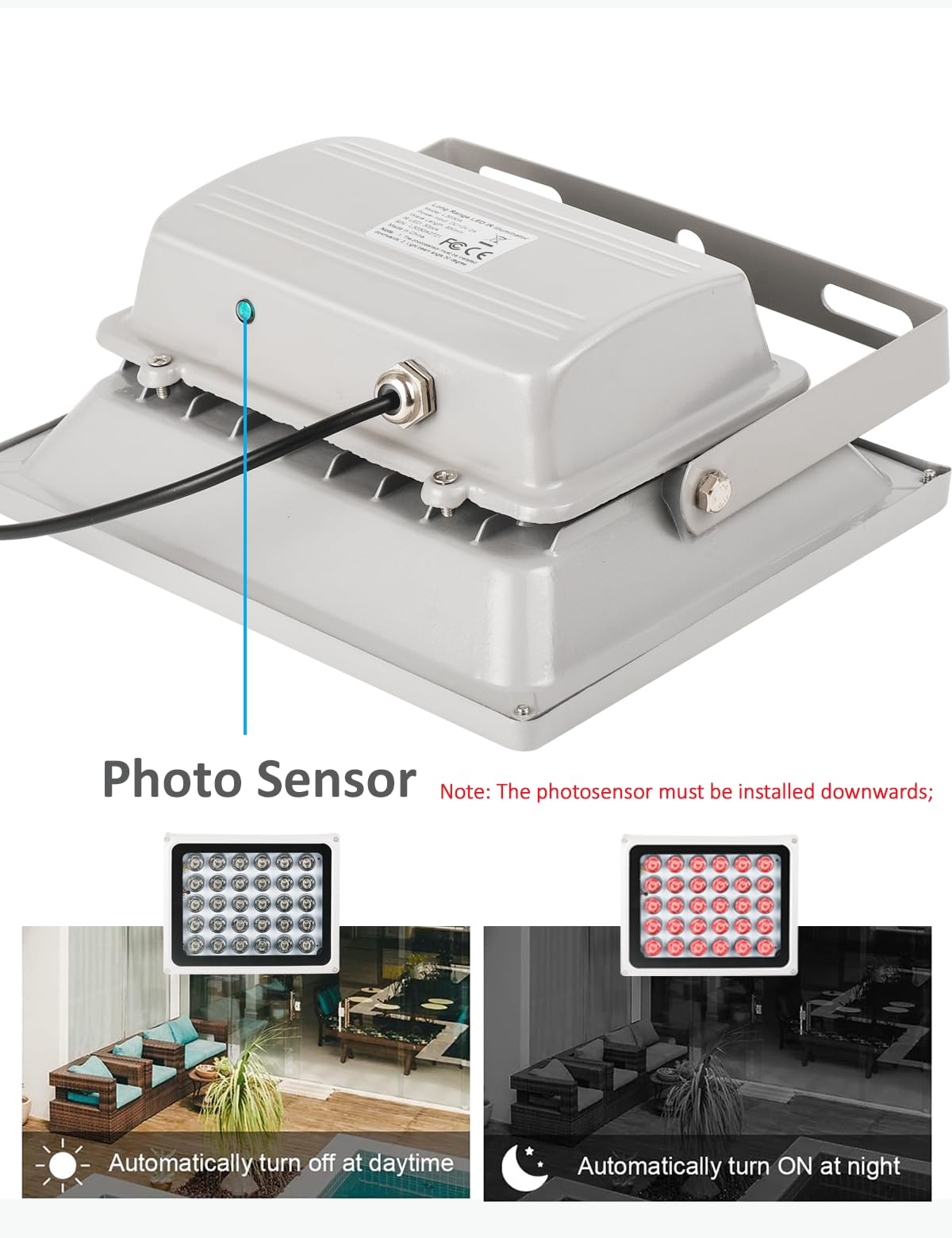 LONNKY Visione Notturna Infrarossa 100M, 30 LED 850nm, Luce Infrarossa per telecamere di sicurezza, Accensione e spegnimento automatici, Custodia in metallo per interni ed esterni