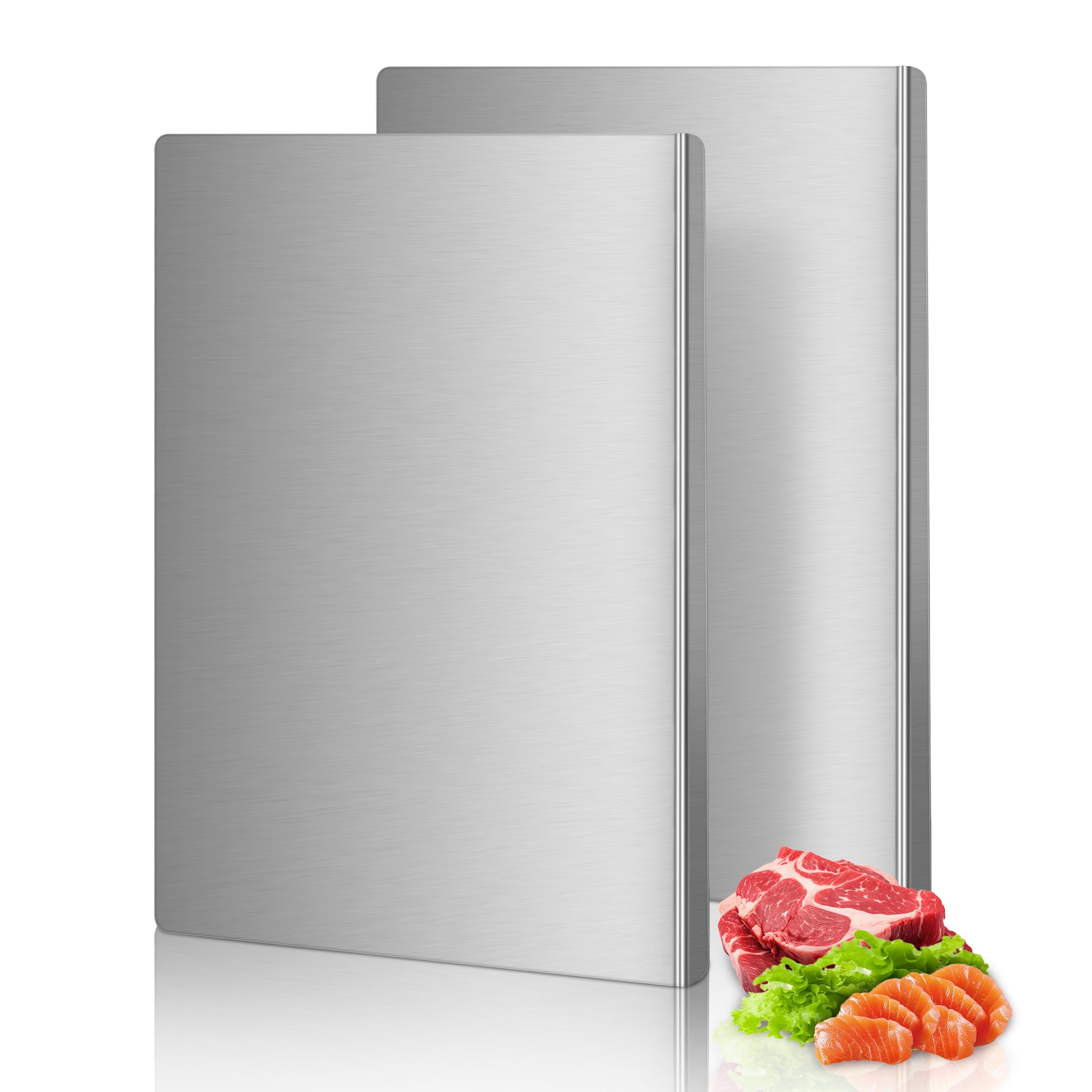 Set di 2 taglieri in acciaio inossidabile per cucina, con bordo da bancone, lavabili in lavastoviglie, per carne, verdura, frutta, pane, impastare (40 x 30 cm)