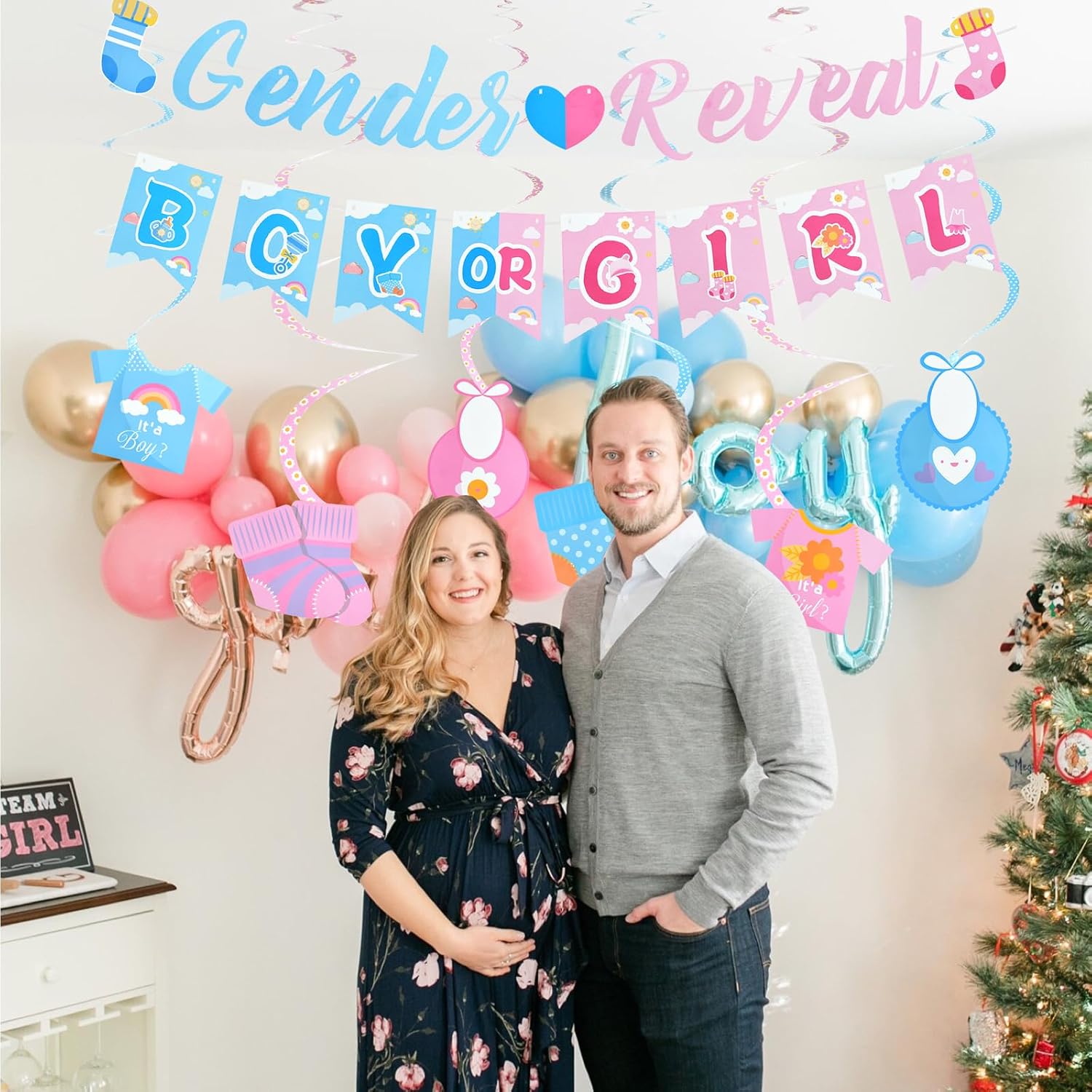 BEISHIDA BOY or GIRL Banner Set Gender Reveal Decorations Party-themed 6 PCS Hanging Swirls Garland with BOY or GIRL Banner Gender Reveal Banner Party decorations Party Supplies