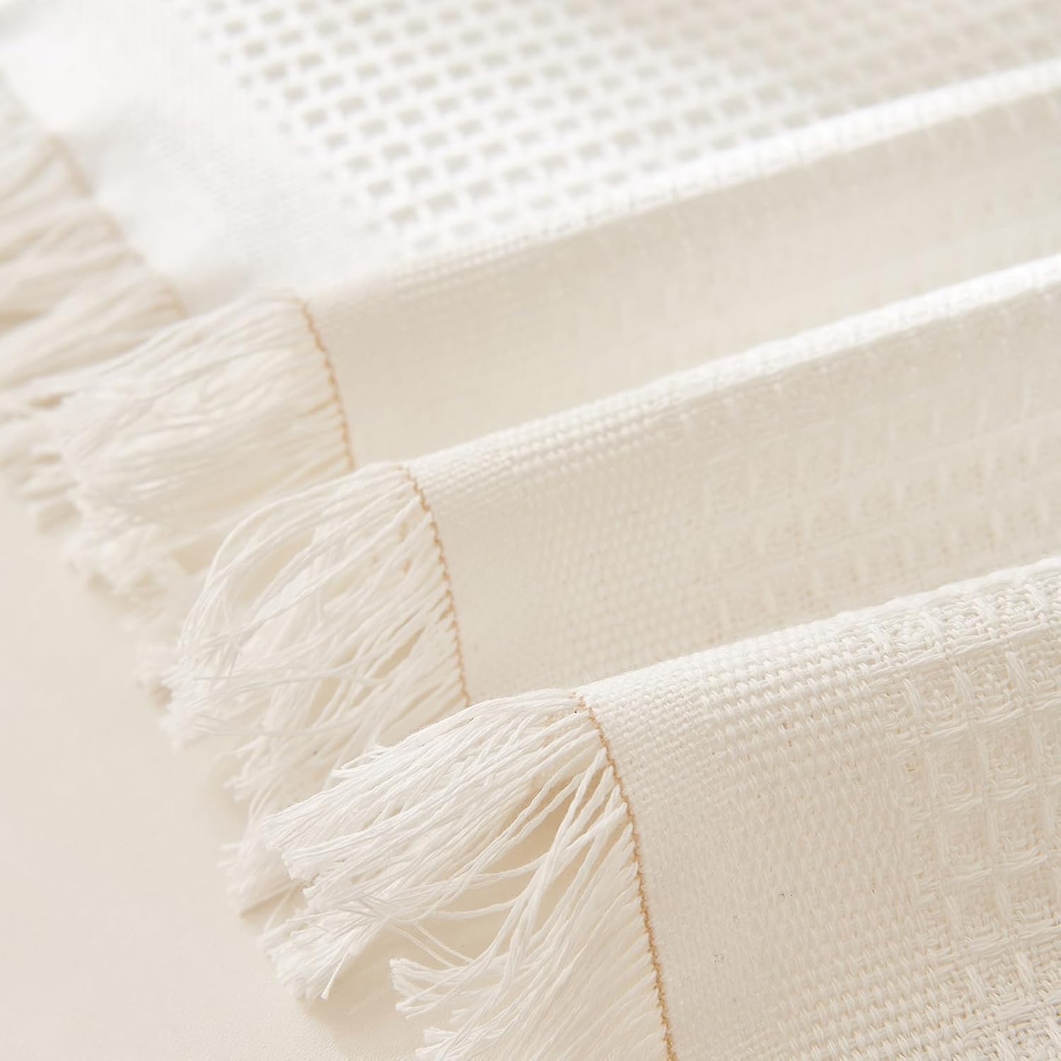 JoraLion Cream Couch Cover 71"x118", Waffle Jacquard Weave Sofa Cover with Tassels Poly-Cotton Blend Sofa Protector for Loveseat L-Shape Sectional Sofa