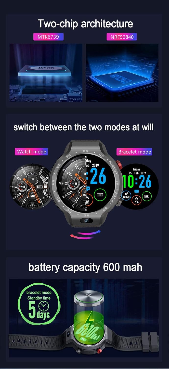 ZHWJH-W LEMFO LEM12, Dual-Systeme Smartwatch 4G LTE Telefon Android 7.1.1  3GB + 32GB 1.39 Bildschirm 8MP Frontkamera Herzfrequenzmesser, Pedometer,  Multi Sport-Modus,Blau : Elektronik \u0026 Foto
