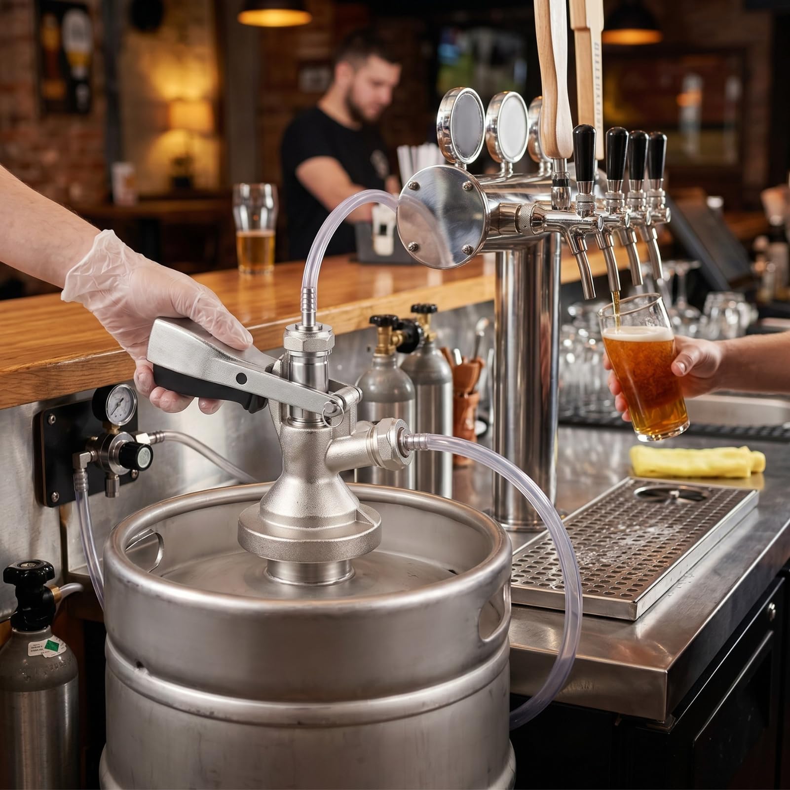 Greensen Coupleur de Fût à Bière, Connecteur en Acier Inoxydable Type A avec Valve de Décharge, Compatible avec Distributeurs de Bière pour Bars, Brasseries et Usage Domestique