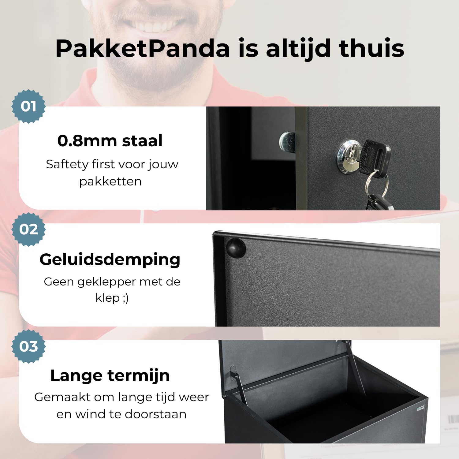 Paketkasten mit Autonomie - KOSTENLOSES Aufkleber - PakketPanda - XXL - Paketkasten - Hintertür - Rückseitiger Abholbereich