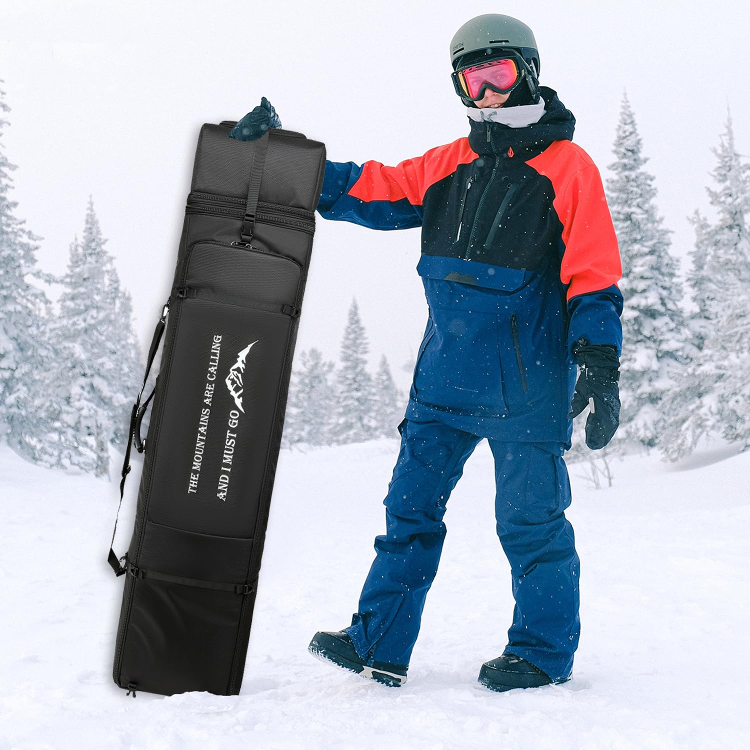 170 cm torba na snowboard z rolkami, torba snowboardowa na podróże, wyściełana, długość regulowana, torba na narty na buty narciarskie, patyki, wyposażenie narciarskie