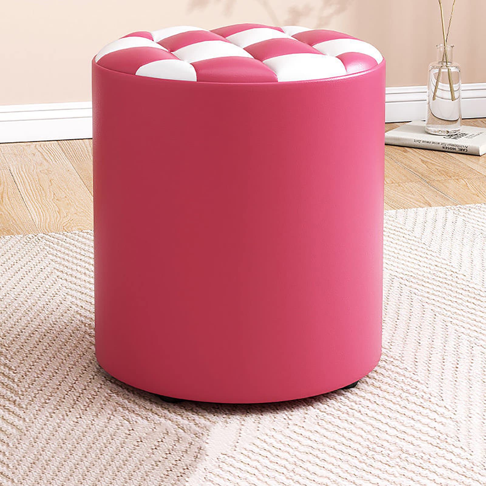 Pouf repose-pieds rose capitonné pour coin coiffeuse et table basse