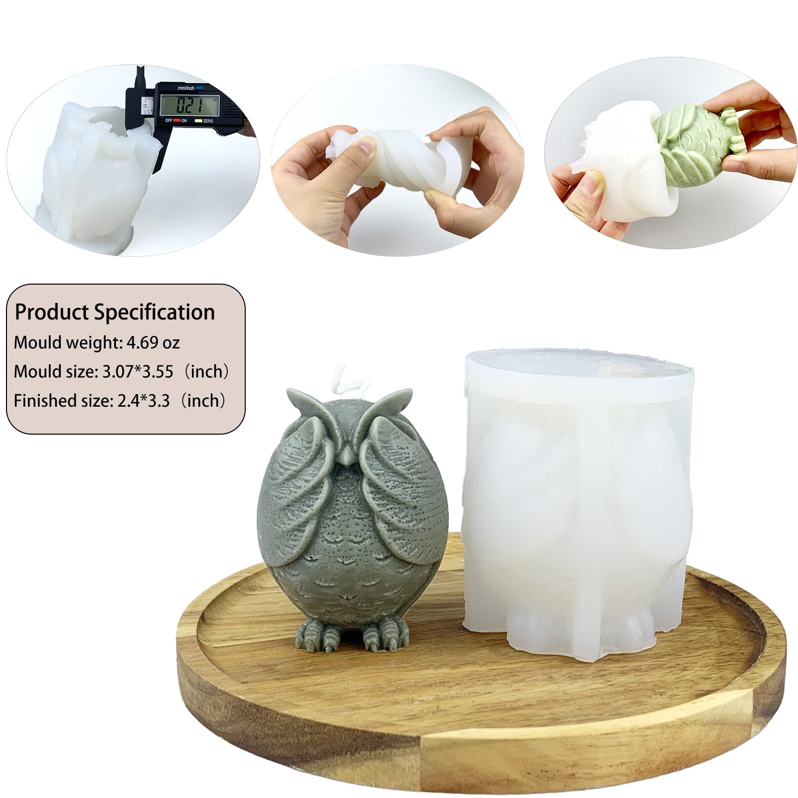 Candle Molds, Owl Molds, Candle Making Molds, 3D Silicone Candle Molds, Owl Molds, Wax Molds for Making Scented Candles, Soaps, Plaster molds, Resin Pouring. (A)