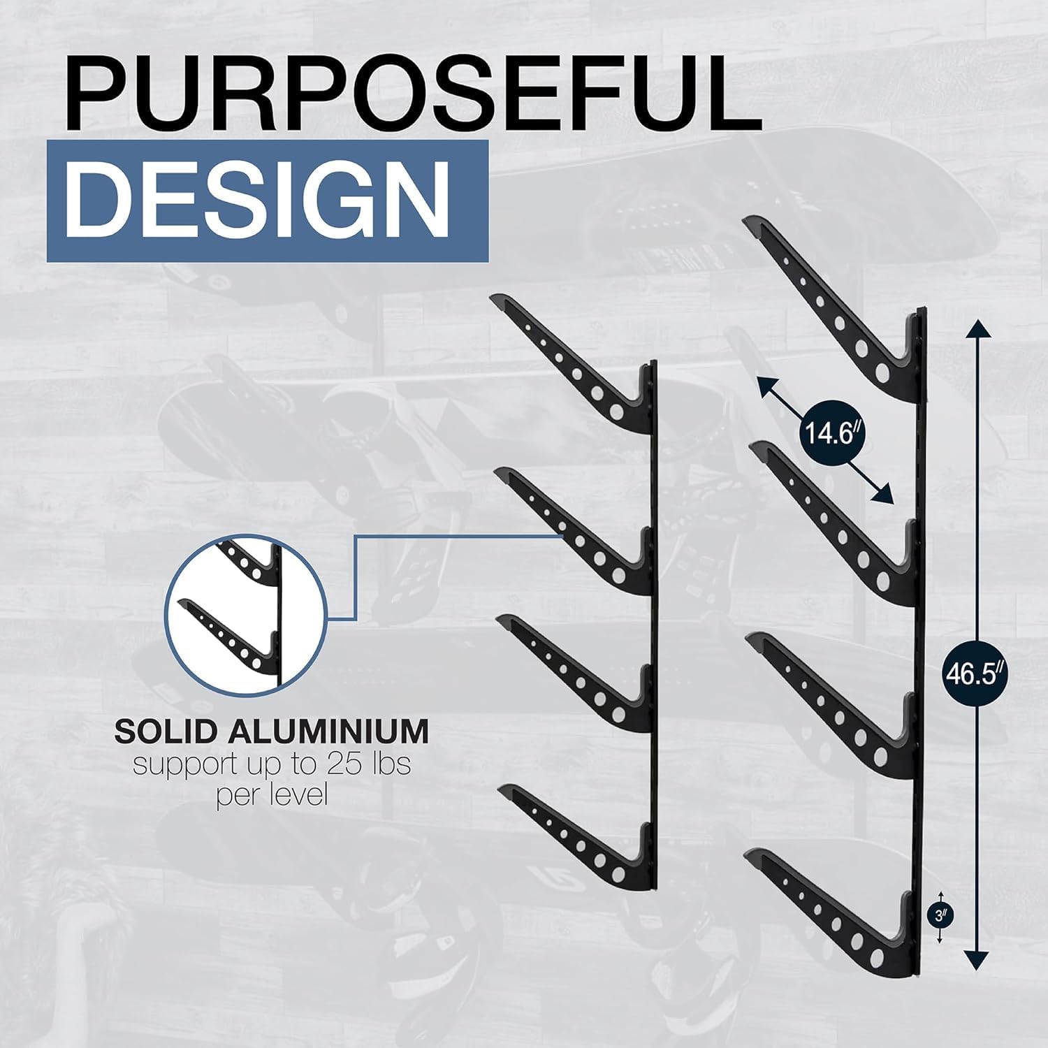 StoreYourBoard Ski & Snowboard Rack, Adjustable Wall Mount Rack Storage System for 4 Boards, Heavy-Duty Garage Wall Organizer for Ski & Snowboards (Snowboard - Black) - Image 3