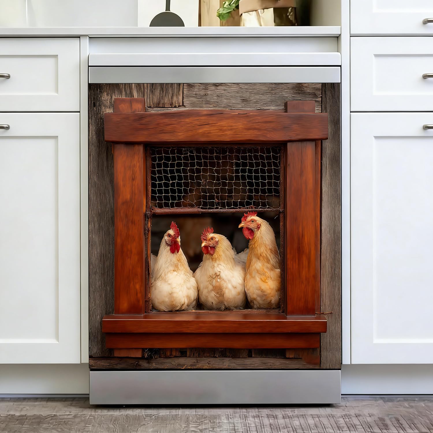 Rooster Magnetic Dishwasher Cover, 23 x 25.6 in, Removable Dishwasher Door Cover, Wipe Clean Kitchen Decor