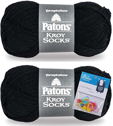 Patons Kroy Socks - Paquete de 2 hilos con marcadores de puntada Bella's Crafts (carbón)