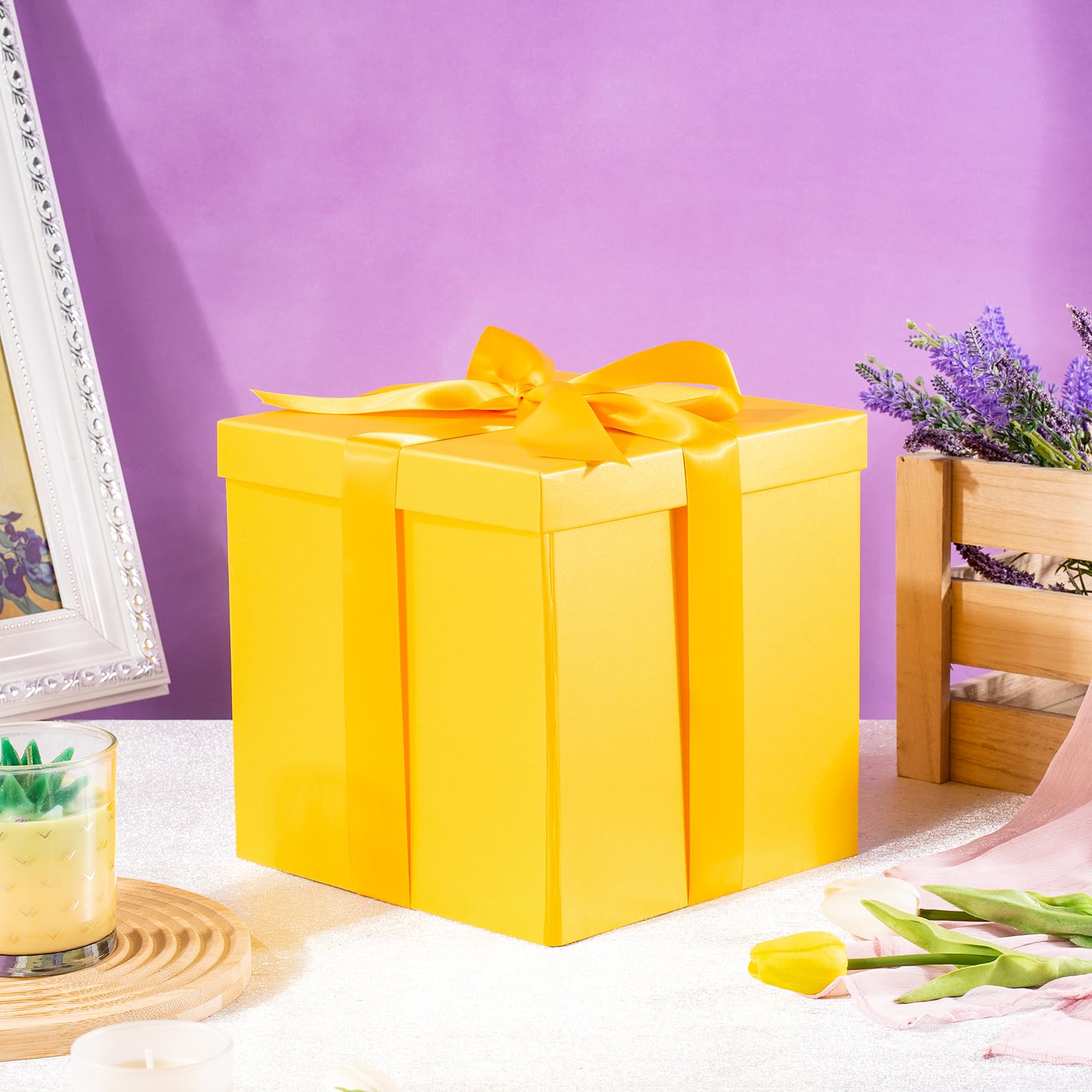 Scatola Regalo Viola 23x23x23 Cm - Pieghevole Con Coperchio, Nastro E Carta Velina - Ruspepa - Foto 5