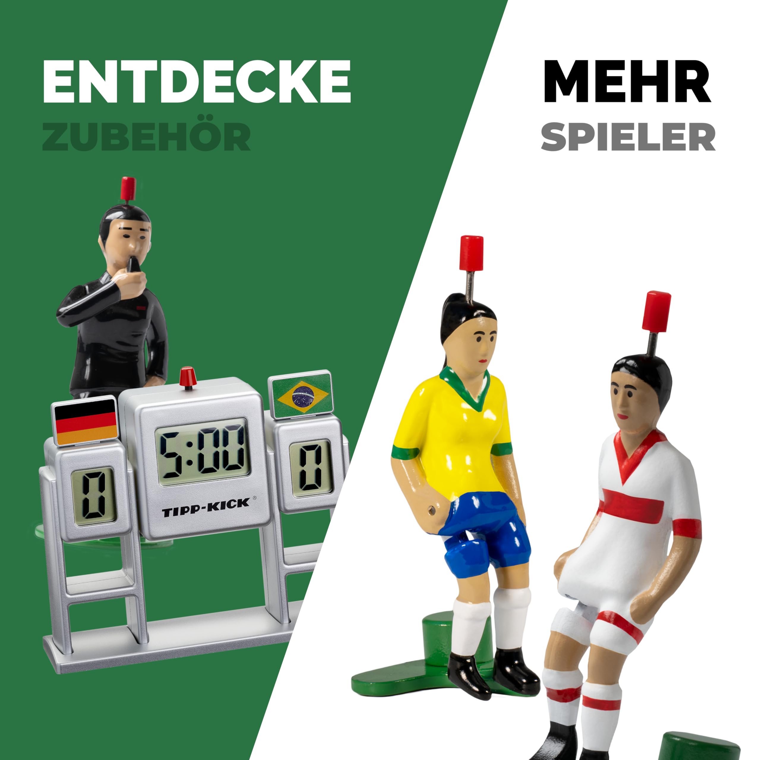 TIPP-KICK Jeu Junior Cup avec baby-foot supplémentaire – Kit de football de table prêt à jouer avec 1 kicker doré supplémentaire, 2 attaquants peints à la main et figurines de gardien de but Toni
