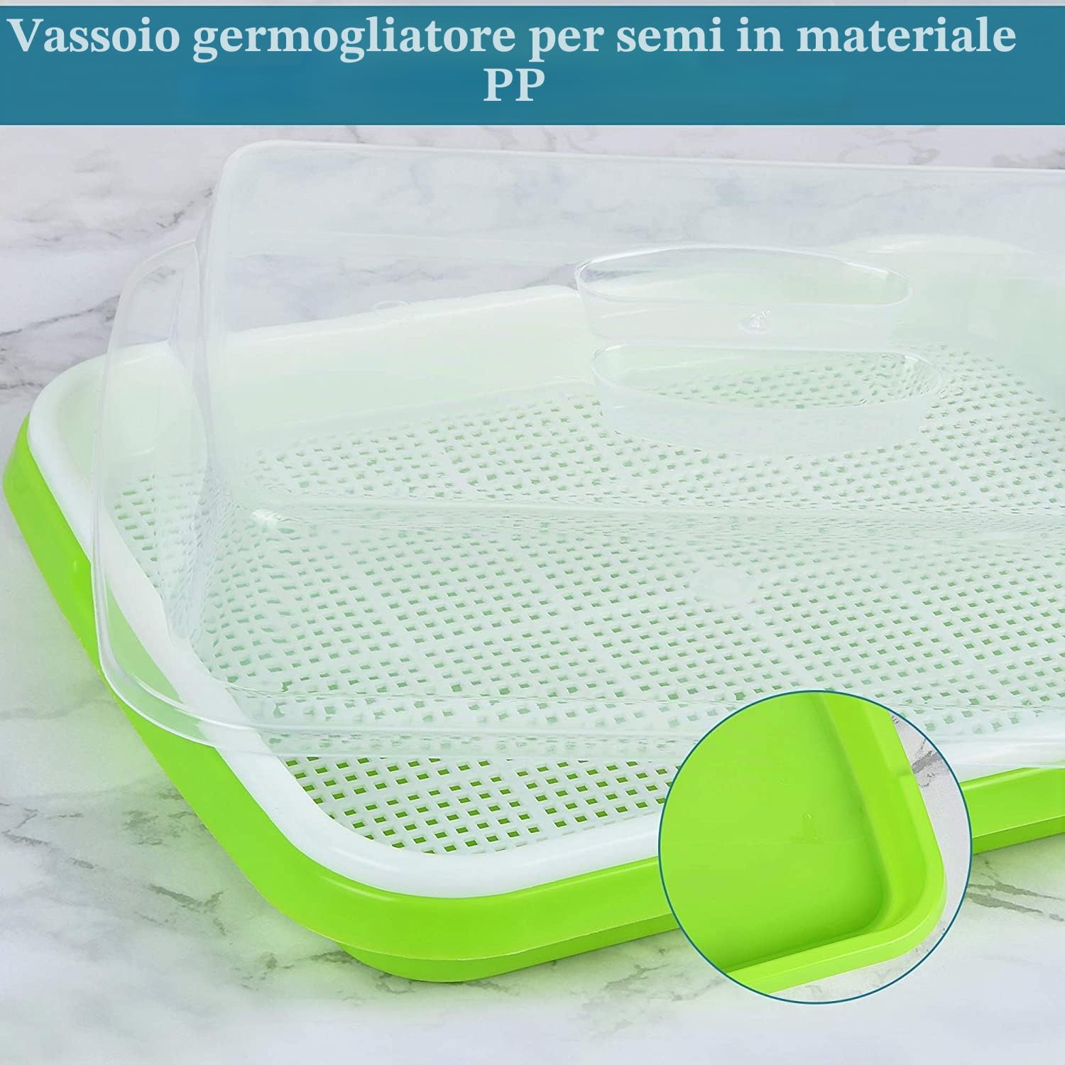 KAHEIGN 6Pz Vassoi per la Germinazione Dei Semi con Coperchio, 32cm x 26cm Vassoio di Germinazione di Grande Capacità Senza BPA Propagatore Idroponico Sano Con 24 Carte per Piantare