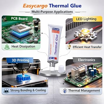Easycargo 10g غراء حراري، لاصق موصل للحرارة من السيليكون لرقائق IC للمبدد الحراري GPU VRM VRAM LED، ربط دائم غير موصل لترانزستورات MOSFET طابعة ثلاثية الأبعاد PCB TEC1-12706 Peltier RTV