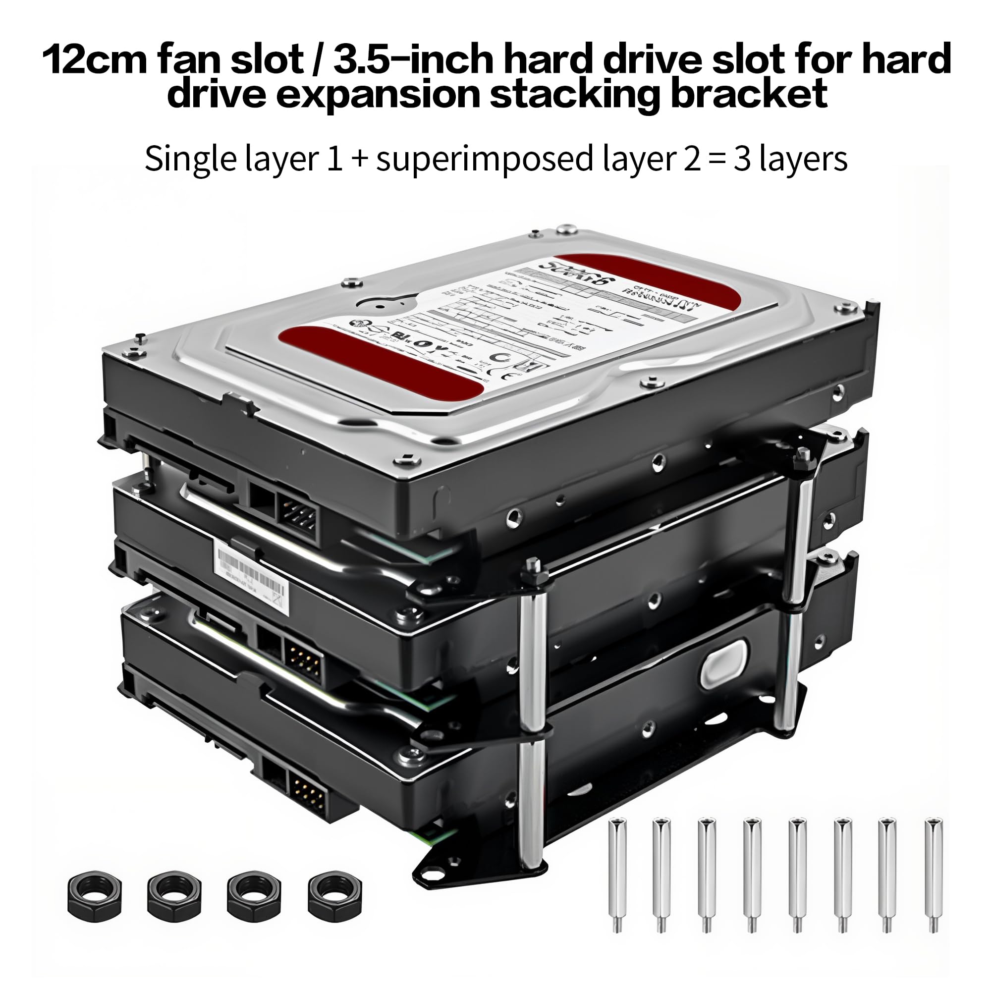 YAODHAOD SSD Einbaurahmen Metall für 2,5" / 3,5" Zoll HDD/SSD Halterung stapelbar, platzsparende Speichererweiterung für PC Gehäuse, NAS, Server (3)