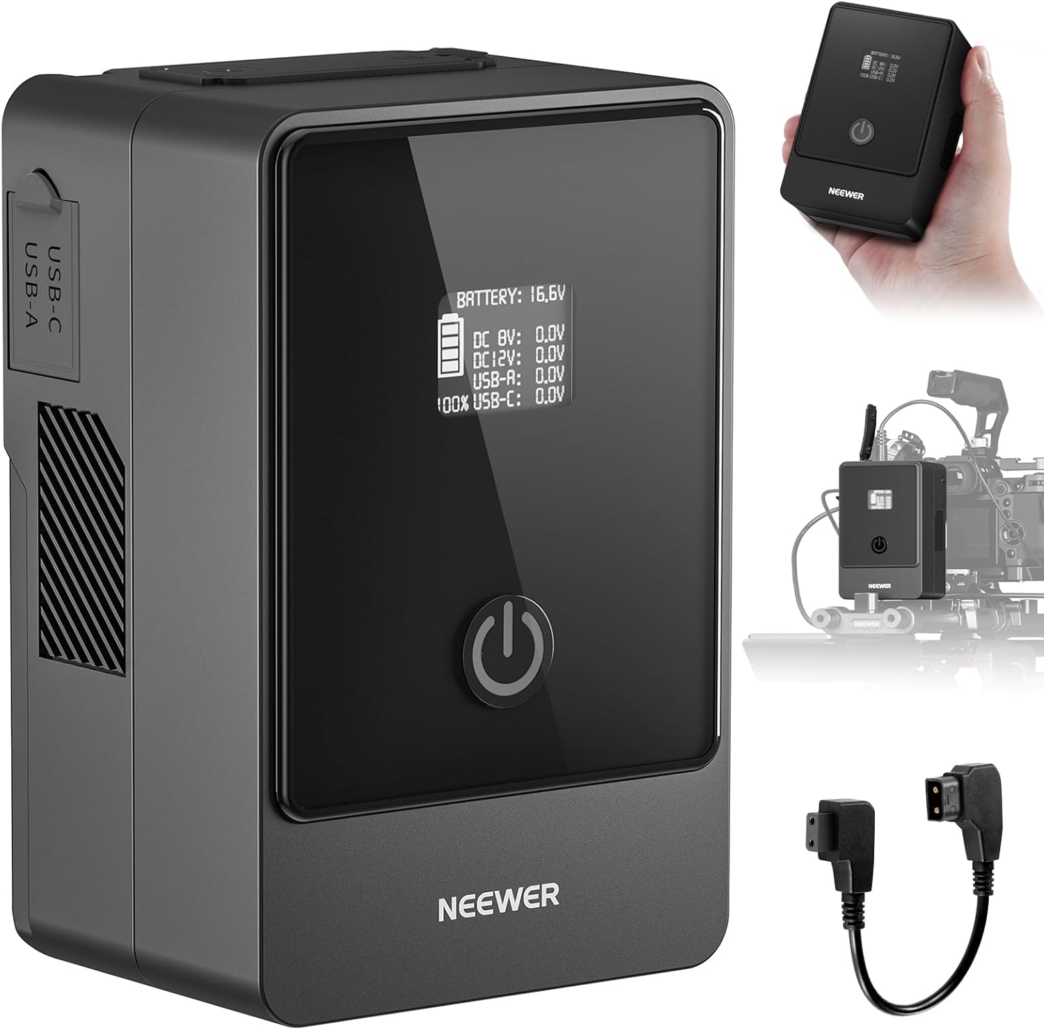 Neewer Mini V Mount Battery 6800mAh 99Wh, Two Way 100W USB C PD 3.0 Fast Charging, 2.5h Fully Charged, 6 Ports/OLED for Video Camera Camcorder Compatible with SmallRig BMPCC 4k 6k, PS099F Black