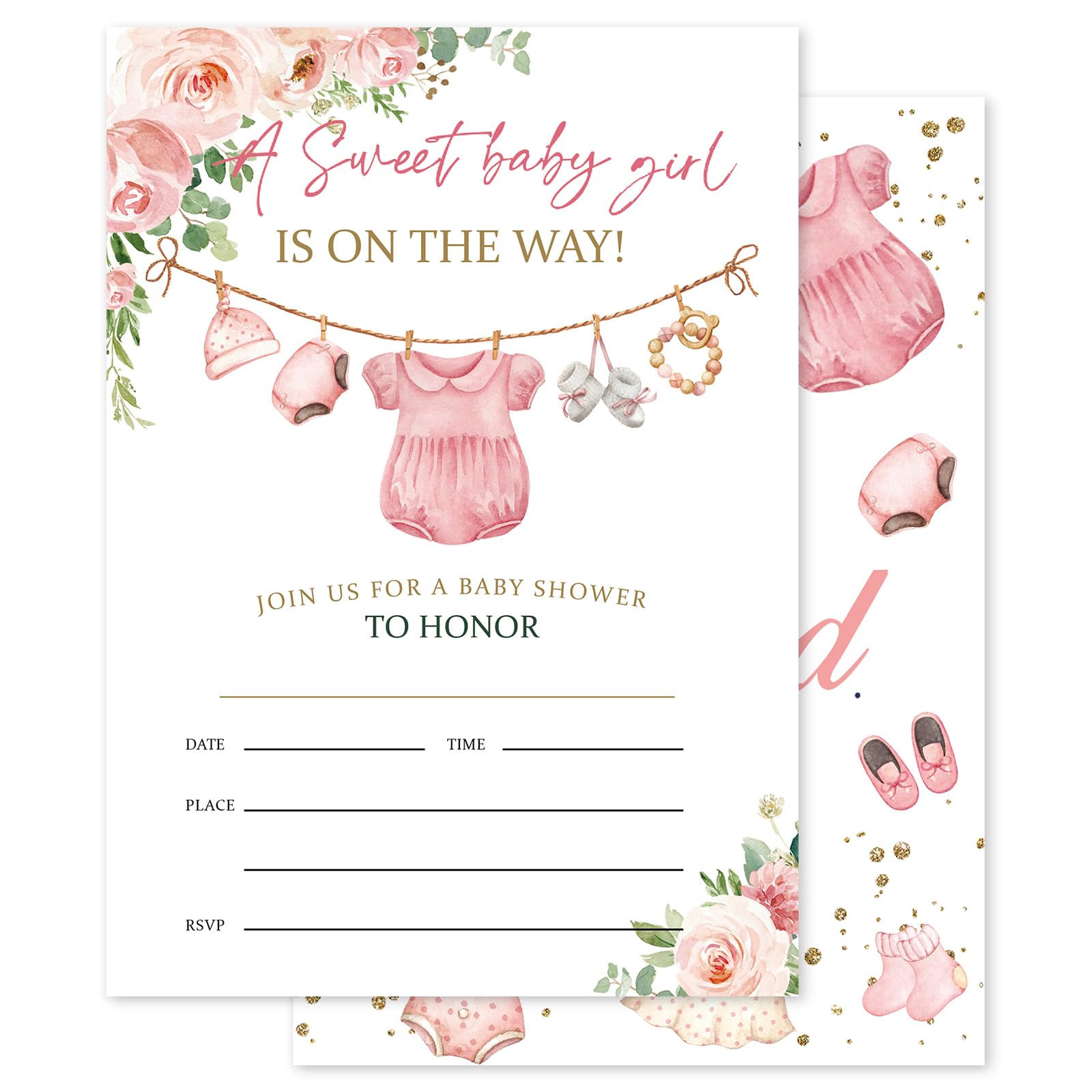 Tarjetas de papel de invitación de fiesta rosa con calcomanías redondas y sobres de alta consistencia 8