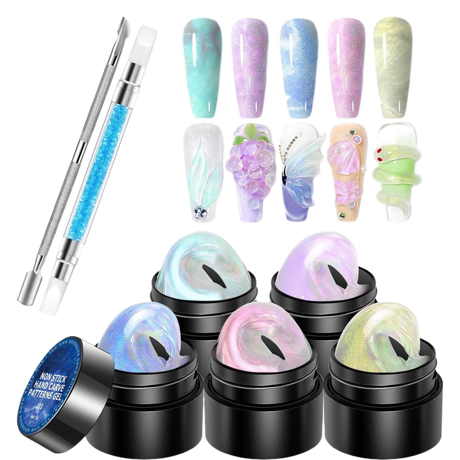 Nail Sculpting Gel - 5 Colors Nail Designs Extension Cream | Nail 3D Sculpting Gels, Non-Stick Tool Kit With Manicure Tools, Manicure Set With Carving Pen For Molding, Building & Painting