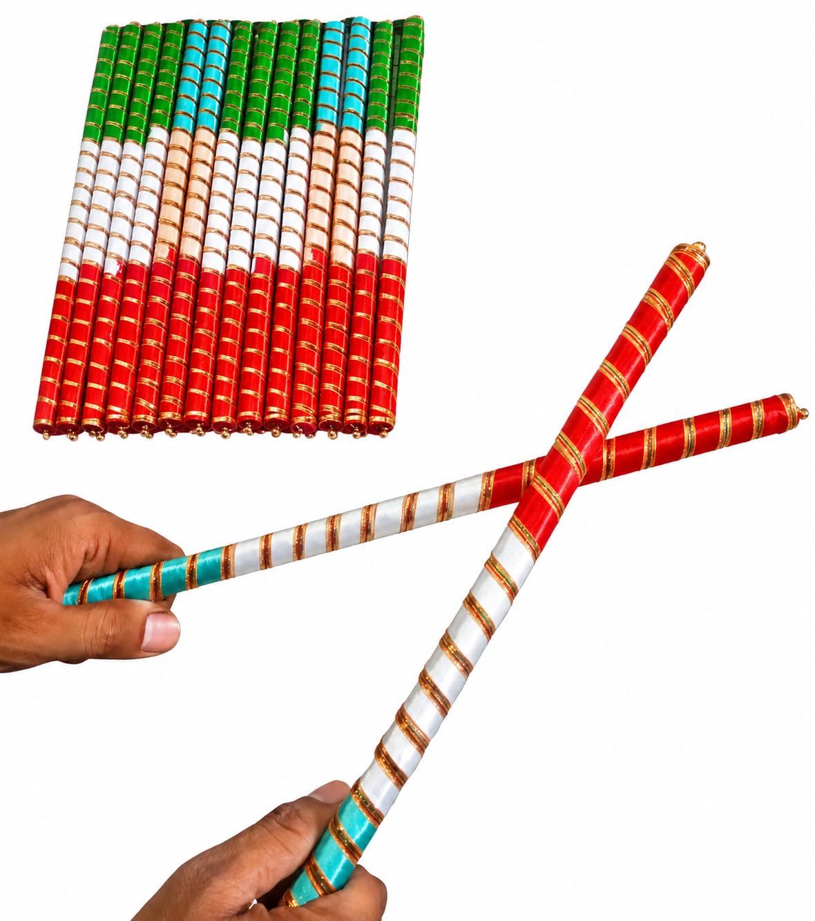 ZOKCY® (Pack of 10 Pairs) Wooden Dandiya Sticks Dance Garba Sticks for Navratri Celebration/Dandiya Sticks for Festival Celebration/Multicolor Dandiya for Festival-picture-15