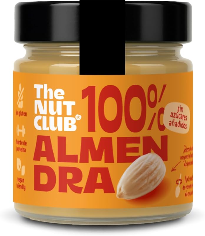 The Nut Club Crema de Almendra 180g 100% Natural, Vegana, Sin Azúcares Añadidos, Sin Gluten, Sabor Intenso y Textura Cremosa, Ideal para Untar, Desayunos, Recetas y Postres