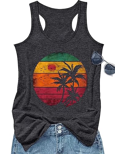 Vintage Graphic Tank Tops for Women Summer Beach Graphic Loose