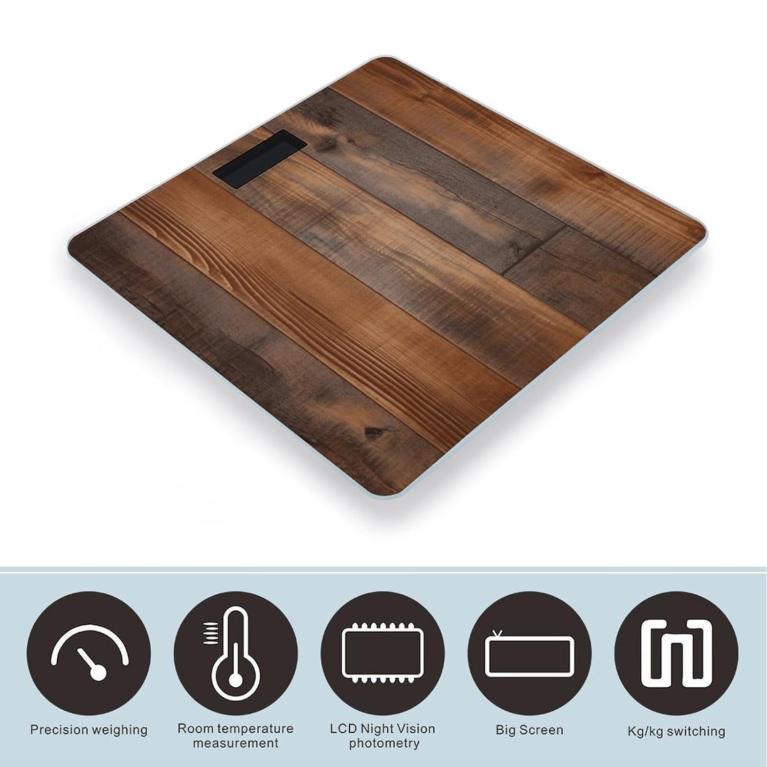Brown Wooden Bathroom Scale Weight Scale for Body Weight,Highly Accurate Digital Weighing Machine Clear LED Display Digital Bathroom Body Scale 400lb/182kg