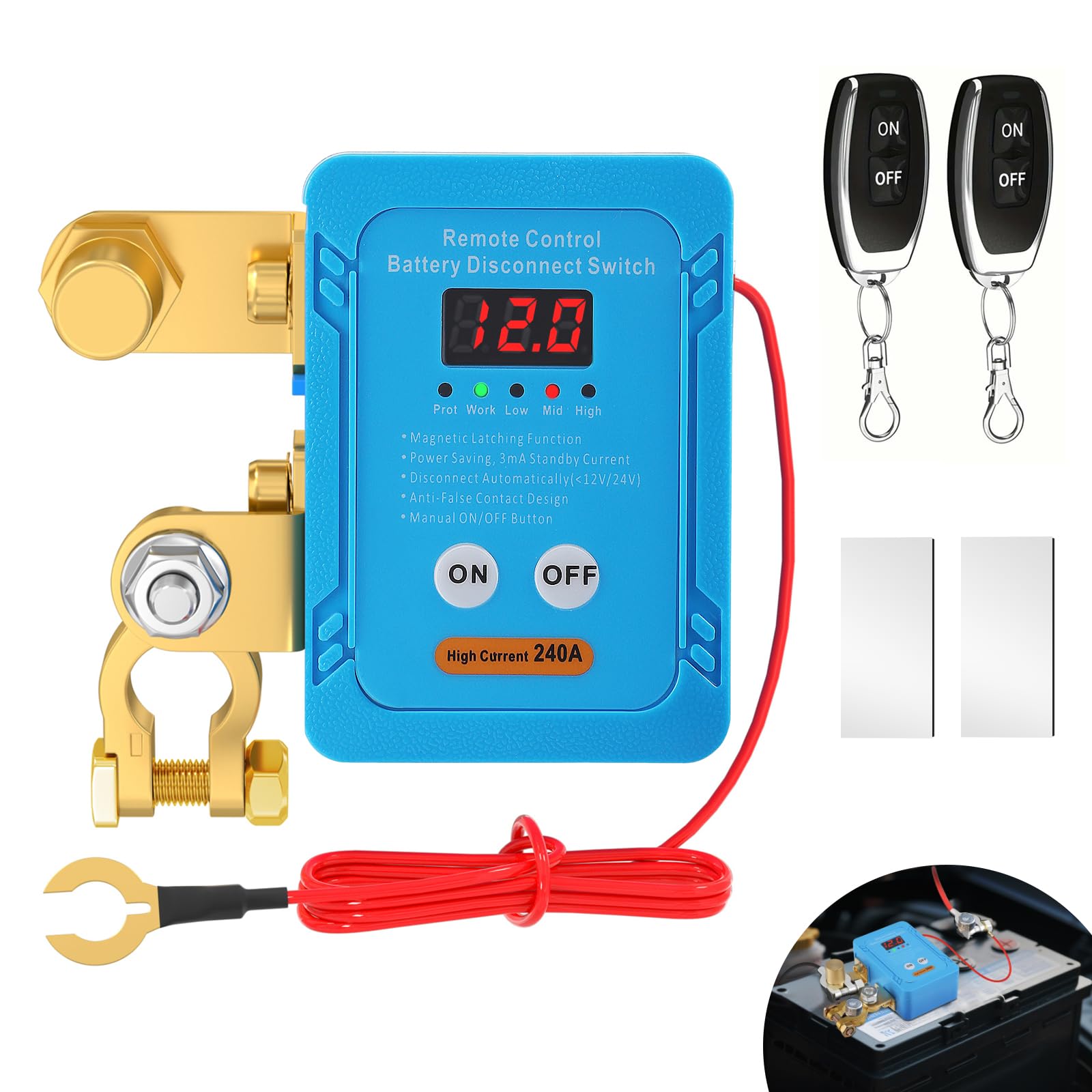 Interruttore separatore batteria 12 V con telecomando, interruttore radio 240 A con indicatore di tensione LED, interruttore di separazione per auto, RV, ATV, camion