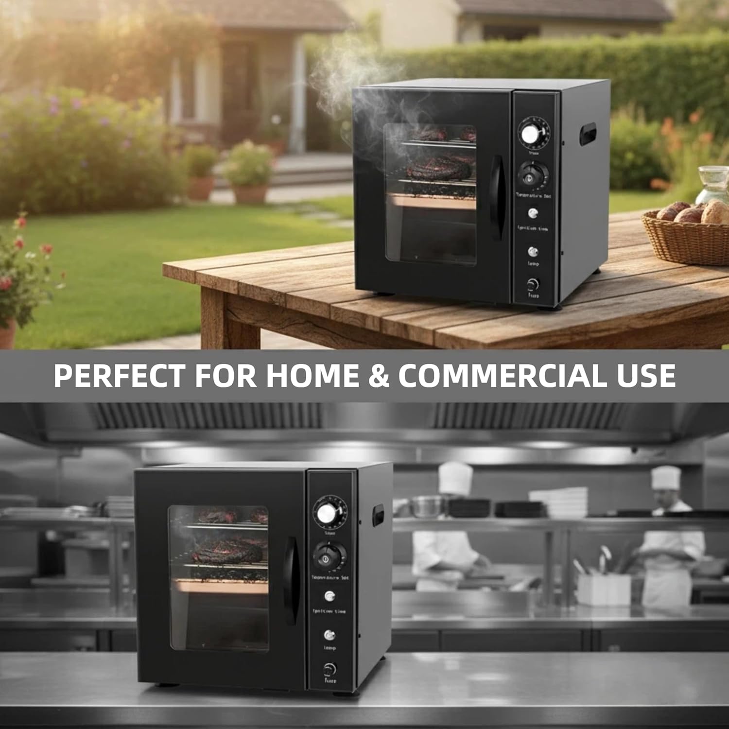 Electric Smoker, 2-Rack 800W Smoking Cabinet with Knob Controls, 86-230°F Range & 1-12H Timer, 15-lb Capacity for Meat, Fish & Cheese for Commercial & Home Use