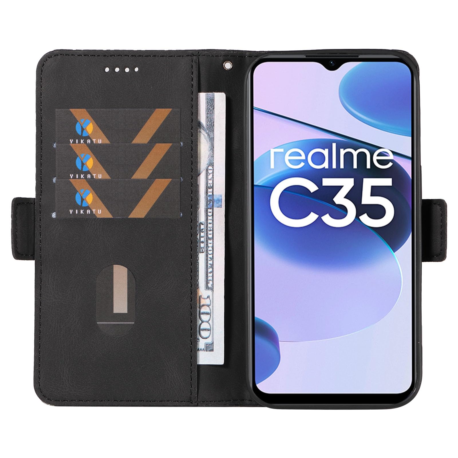 Cover Libro Supporto Con Finestra Per Realme Narzo 50A Prime Colore Nero