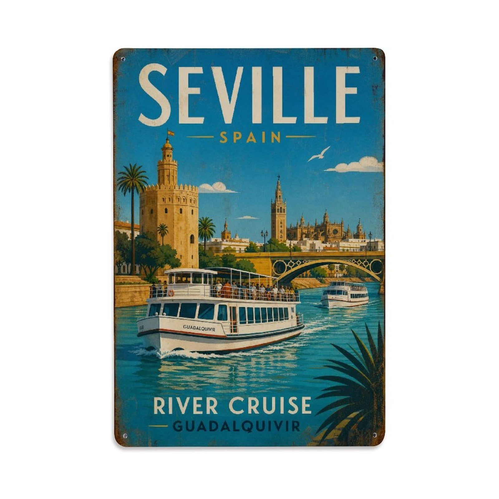 Huiyhb 8X12inch(20X30cm) Vintage Travel Guadalquivir Boat Cruise Seville River Metal Tin Sign