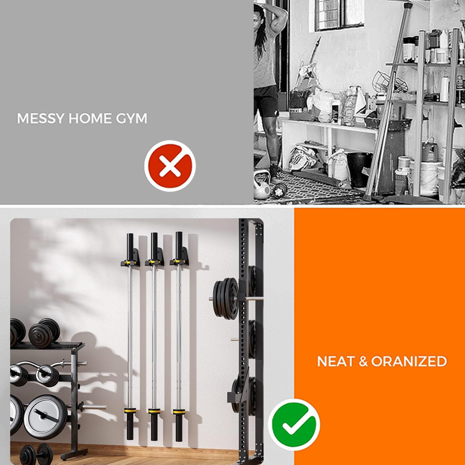 Soporte de pared para barra de entrenamiento para el hogar, gimnasio, almacenamiento, ahorro de espacio, garaje, centro de fitness