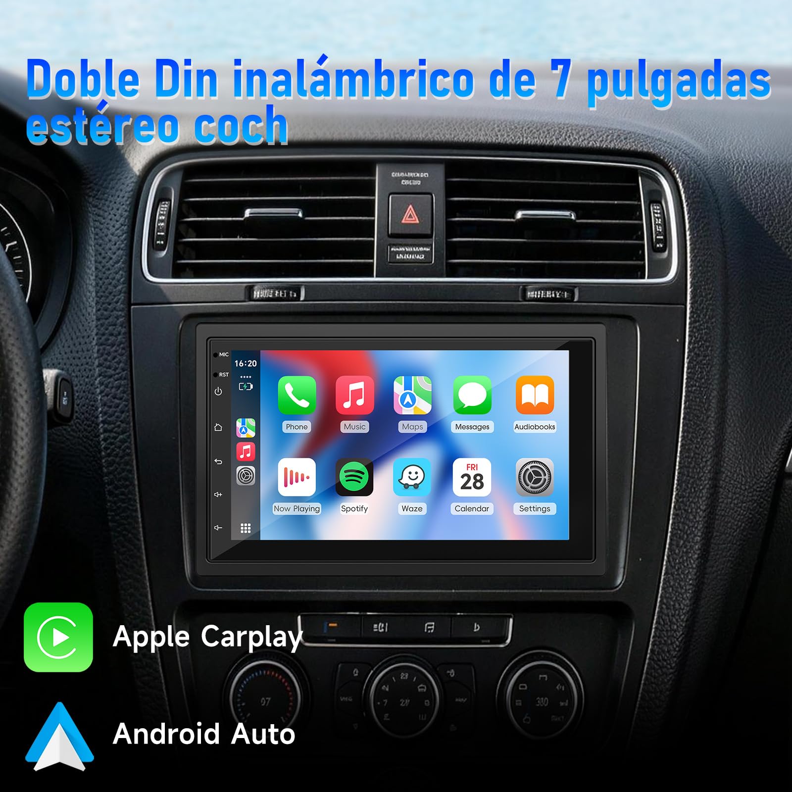 Haudio Estéreo de coche 2 Din con CarPlay y Android Auto inalámbricos, pantalla IPS de 7 Pulgadas,Control Vocal,LFB, FM/RDS/AM,25 Temas UI, Cámara Trasera, 4+64GB para Todos Vehículos(CPU Actualizado)