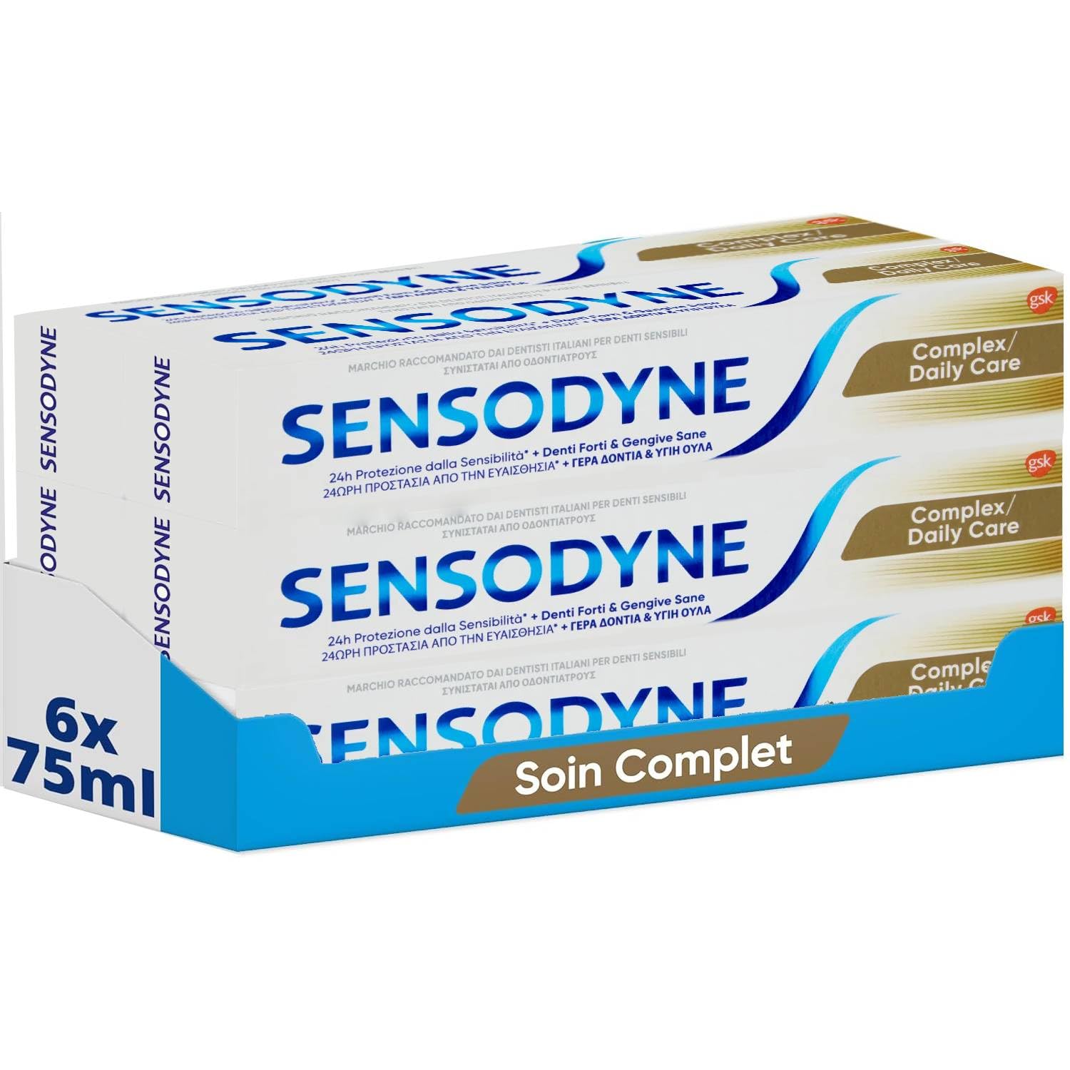 Sensodyne Dentifricio Cura Completa, Azione Sensibilità 24H, Per Proteggere i Denti Sensibili, Confezione da 6 x 75 ml