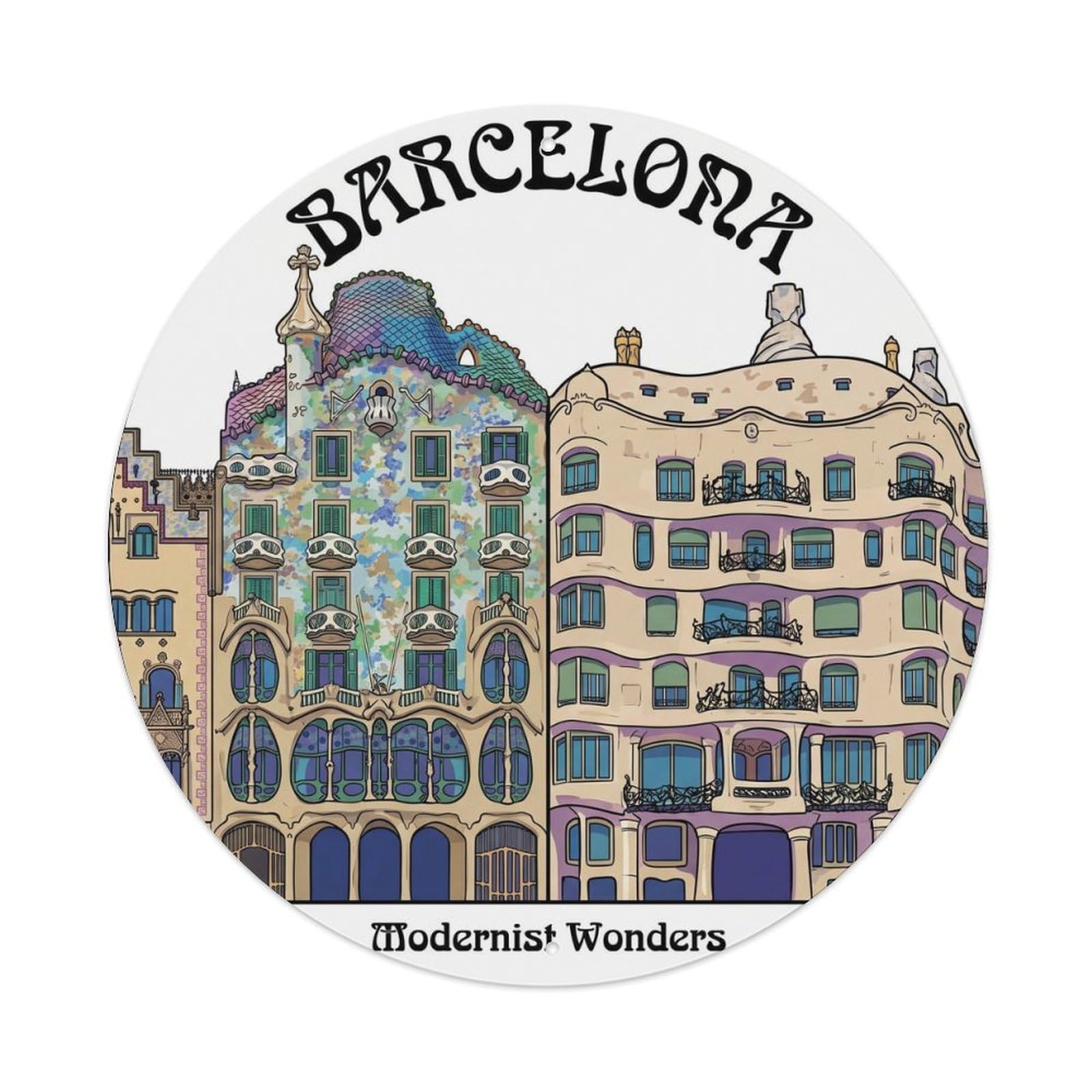 Vintage Travel Barcelona Modernist Building Landmark Metal Tin Sign Plaque Wall Decor for Cafe, Club, Garden Round Metal Poster 8x8Inch